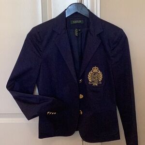 Ralph Lauren Navy Blazer with Gold Buttons and Crest Size Petite Medium